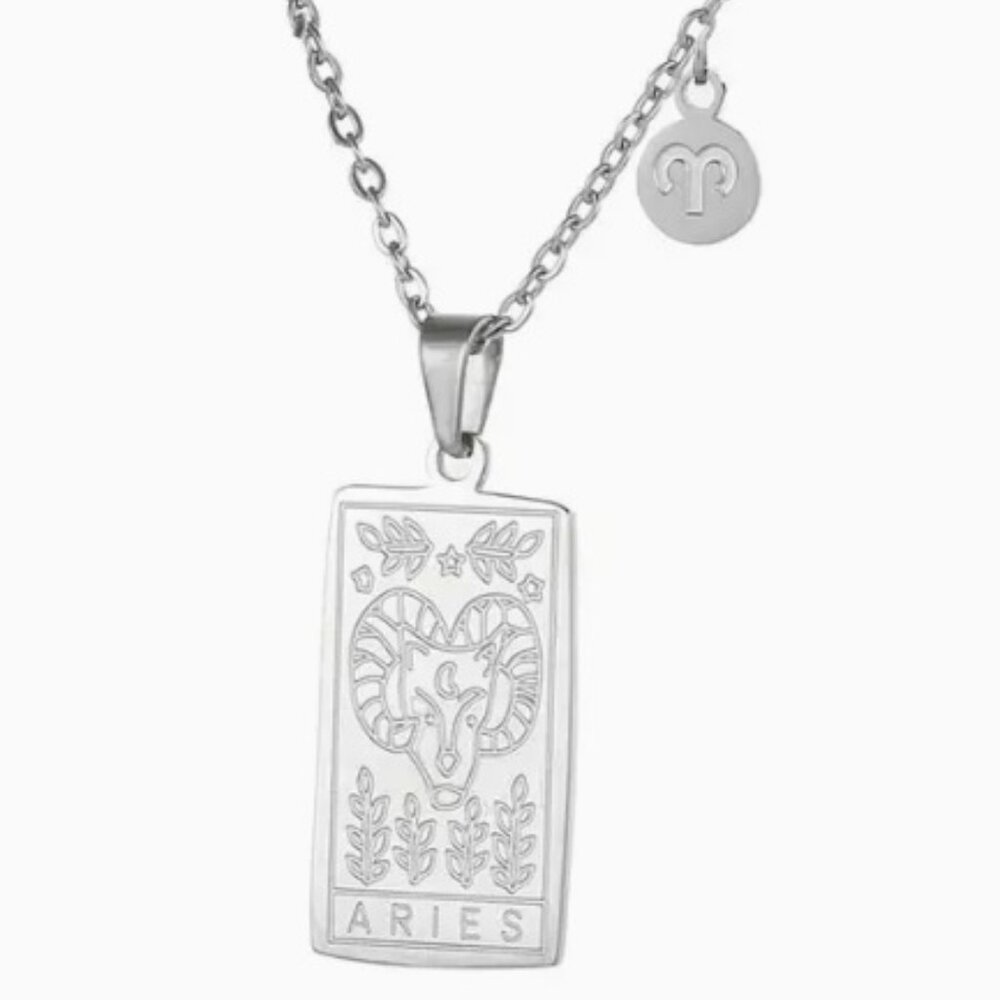 Aries  Zodiac Pendant Necklace 18K Gold Electro-Plated Stainless Steel Silver